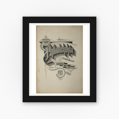 Old map wall art mockup — black gallery frame with white mat — Sanborn Fire Insurance Map from Philadelphia, Philadelphia County, Pennsylvania (1918), Sheet #0001