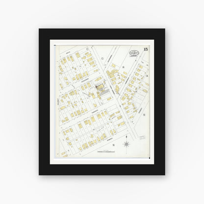 Old map wall art mockup — black gallery frame with white mat — Sanborn Fire Insurance Map from Red Jacket, Houghton County, Michigan (1900), Sheet #0015