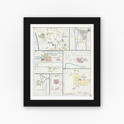 Old map wall art mockup — black gallery frame with white mat — Sanborn Fire Insurance Map from Springfield, Clark County, Ohio (1891), Sheet #0038