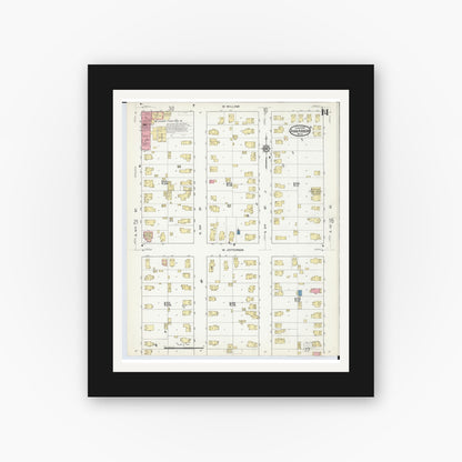 Old map wall art mockup — black gallery frame with white mat — Sanborn Fire Insurance Map from Ann Arbor, Washtenaw County, Michigan (1916), Sheet #0014