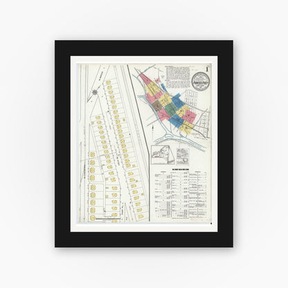 Old map wall art mockup — black gallery frame with white mat — Sanborn Fire Insurance Map from Painted Post, Steuben County, New York (1921) - Complete Map Set