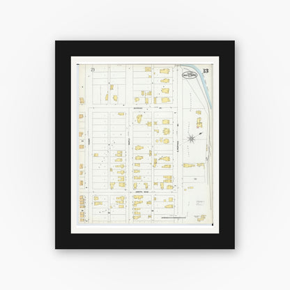 Old map wall art mockup — black gallery frame with white mat — Sanborn Fire Insurance Map from Sault Sainte Marie, Chippewa County, Michigan (1902), Sheet #0013