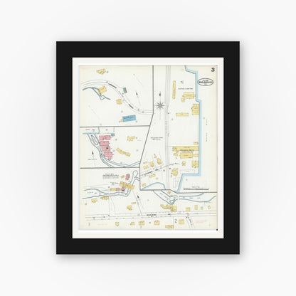 Old map wall art mockup — black gallery frame with white mat — Sanborn Fire Insurance Map from Marlborough, Ulster County, New York (1905), Sheet #0003
