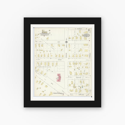 Old map wall art mockup — black gallery frame with white mat — Sanborn Fire Insurance Map from Dowagiac, Cass County, Michigan (1913), Sheet #0005