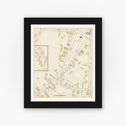 Old map wall art mockup — black gallery frame with white mat — Sanborn Fire Insurance Map from Barre, Worcester County, Massachusetts (1922), Sheet #0003