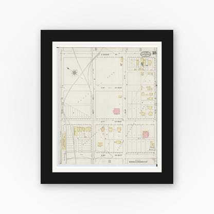 Old map wall art mockup — black gallery frame with white mat — Sanborn Fire Insurance Map from Ashland, Ashland County, Wisconsin (1895), Sheet #0018