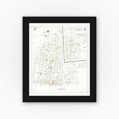 Old map wall art mockup — black gallery frame with white mat — Sanborn Fire Insurance Map from West Lafayette, Coshocton County, Ohio (1939), Sheet #0002