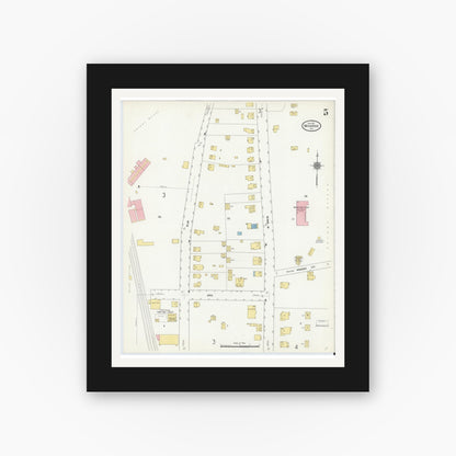 Old map wall art mockup — black gallery frame with white mat — Sanborn Fire Insurance Map from Monroe, Orange County, New York (1911), Sheet #0005