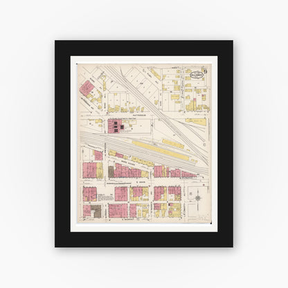 Old map wall art mockup — black gallery frame with white mat — Sanborn Fire Insurance Map from Alliance, Stark County, Ohio (1921), Sheet #0009