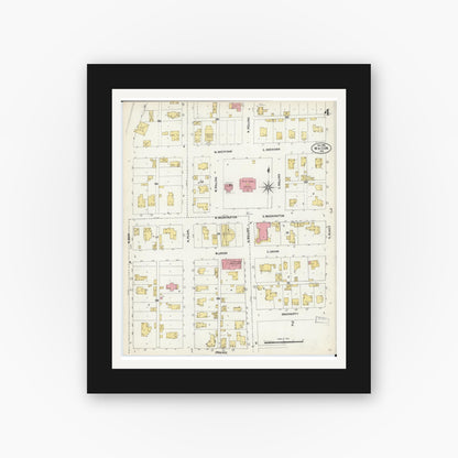 Old map wall art mockup — black gallery frame with white mat — Sanborn Fire Insurance Map from Macon, Macon County, Missouri (1902), Sheet #0004