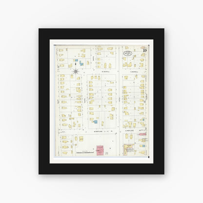 Old map wall art mockup — black gallery frame with white mat — Sanborn Fire Insurance Map from Beloit, Rock County, Wisconsin (1908), Sheet #0019