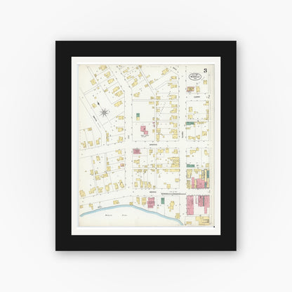 Old map wall art mockup — black gallery frame with white mat — Sanborn Fire Insurance Map from Markle, Huntington County, Indiana (1907), Sheet #0003