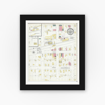 Old map wall art mockup — black gallery frame with white mat — Sanborn Fire Insurance Map from Saint Joseph, Champaign County, Illinois (1909), Sheet #0001