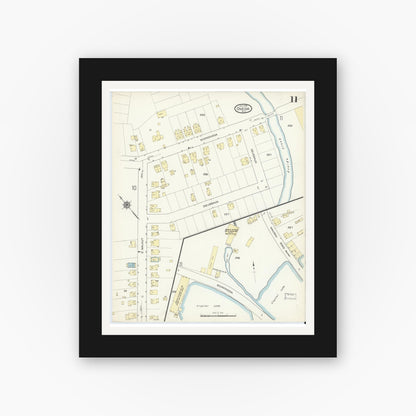 Old map wall art mockup — black gallery frame with white mat — Sanborn Fire Insurance Map from Oneida, Madison County, New York (1914), Sheet #0011