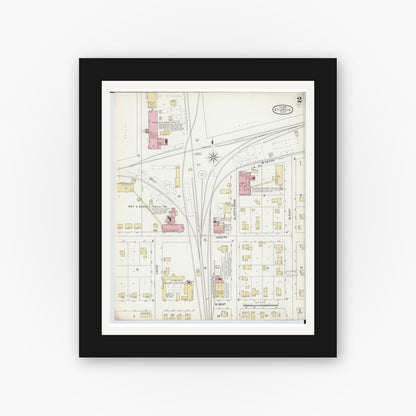 Old map wall art mockup — black gallery frame with white mat — Sanborn Fire Insurance Map from Sturgis, Saint Joseph County, Michigan (1895), Sheet #0002