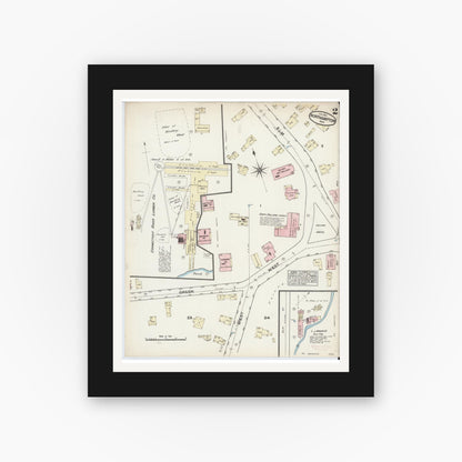 Old map wall art mockup — black gallery frame with white mat — Sanborn Fire Insurance Map from Northampton, Hampshire County, Massachusetts (1884), Sheet #0002
