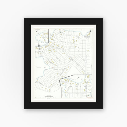 Old map wall art mockup — black gallery frame with white mat — Sanborn Fire Insurance Map from Bourne, Barnstable County, Massachusetts (1941), Sheet #0004