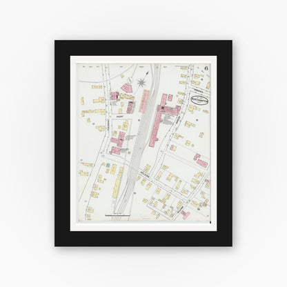 Old map wall art mockup — black gallery frame with white mat — Sanborn Fire Insurance Map from Northampton, Hampshire County, Massachusetts (1889), Sheet #0006