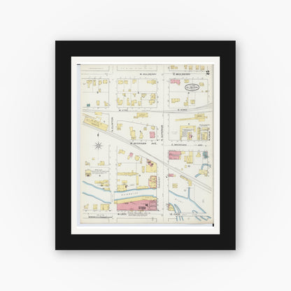 Old map wall art mockup — black gallery frame with white mat — Sanborn Fire Insurance Map from Albion, Calhoun County, Michigan (1893), Sheet #0002