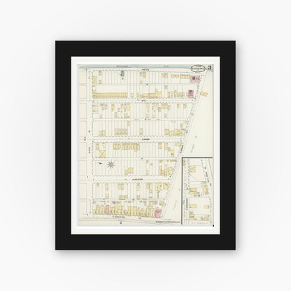 Old map wall art mockup — black gallery frame with white mat — Sanborn Fire Insurance Map from Duquesne, Allegheny County, Pennsylvania (1896), Sheet #0003