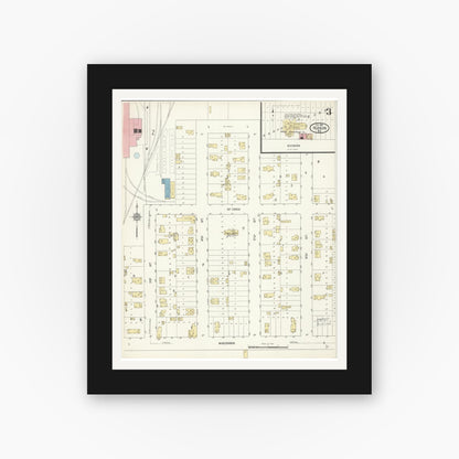 Old map wall art mockup — black gallery frame with white mat — Sanborn Fire Insurance Map from Hudson, St. Croix County, Wisconsin (1912), Sheet #0003