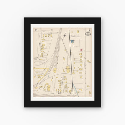 Old map wall art mockup — black gallery frame with white mat — Sanborn Fire Insurance Map from Herkimer, Herkimer County, New York (1923), Sheet #0018