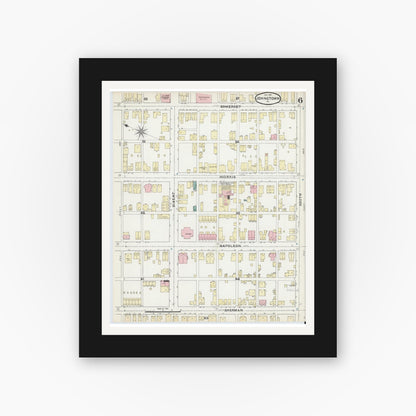 Old map wall art mockup — black gallery frame with white mat — Sanborn Fire Insurance Map from Johnstown, Cambria County, Pennsylvania (1891), Sheet #0006