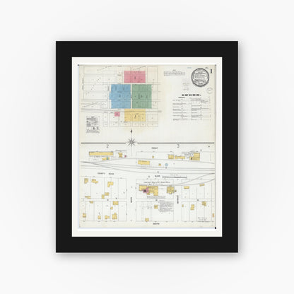 Old map wall art mockup — black gallery frame with white mat — Sanborn Fire Insurance Map from Janesville, Waseca County, Minnesota (1900), Sheet #0001