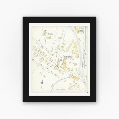 Old map wall art mockup — black gallery frame with white mat — Sanborn Fire Insurance Map from Evans City, Butler County, Pennsylvania (1912), Sheet #0002