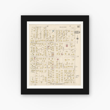 Old map wall art mockup — black gallery frame with white mat — Sanborn Fire Insurance Map from Gainesville, Cooke County, Texas (1922), Sheet #0022
