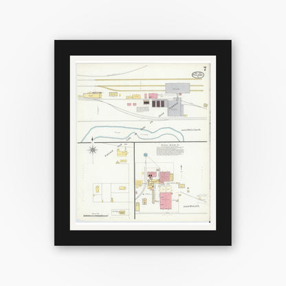 Old map wall art mockup — black gallery frame with white mat — Sanborn Fire Insurance Map from Pulaski, Pulaski County, Virginia (1908), Sheet #0007