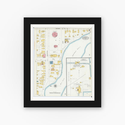 Old map wall art mockup — black gallery frame with white mat — Sanborn Fire Insurance Map from Traverse City, Grand Traverse County, Michigan (1904), Sheet #0006