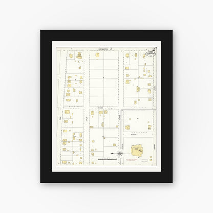 Old map wall art mockup — black gallery frame with white mat — Sanborn Fire Insurance Map from Compton, Los Angeles County, California (1907), Sheet #0002