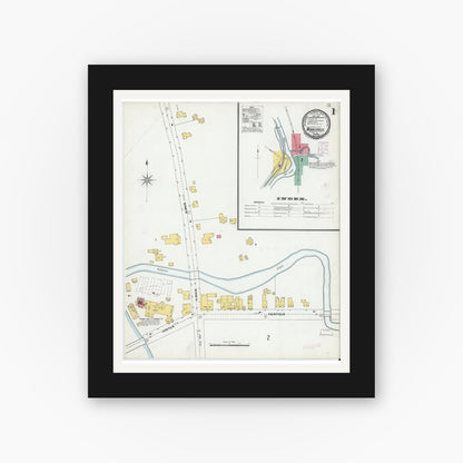 Old map wall art mockup — black gallery frame with white mat — Sanborn Fire Insurance Map from Middleville, Herkimer County, New York (1901) - Complete Map Set