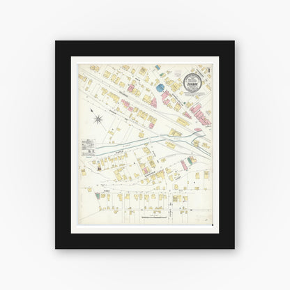 Old map wall art mockup — black gallery frame with white mat — Sanborn Fire Insurance Map from Dunbar, Fayette County, Pennsylvania (1908) - Complete Map Set
