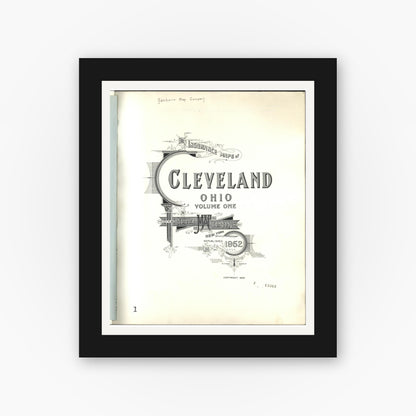 Old map wall art mockup — black gallery frame with white mat — Sanborn Fire Insurance Map from Cleveland, Cuyahoga County, Ohio (1952), Sheet #0001