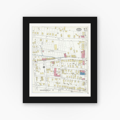 Old map wall art mockup — black gallery frame with white mat — Sanborn Fire Insurance Map from Nyack, Rockland County, New York (1919), Sheet #0007