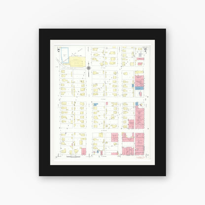 Old map wall art mockup — black gallery frame with white mat — Sanborn Fire Insurance Map from Herrin, Williamson County, Illinois (1941), Sheet #0007