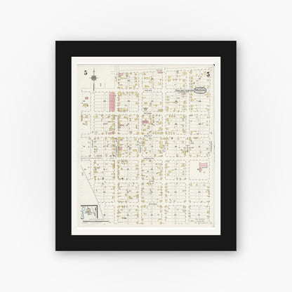 Old map wall art mockup — black gallery frame with white mat — Sanborn Fire Insurance Map from Mission, Hidalgo County, Texas (1925), Sheet #0005
