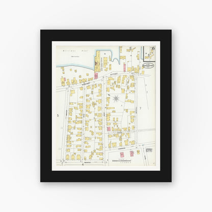 Old map wall art mockup — black gallery frame with white mat — Sanborn Fire Insurance Map from Newburyport, Essex County, Massachusetts (1900), Sheet #0006