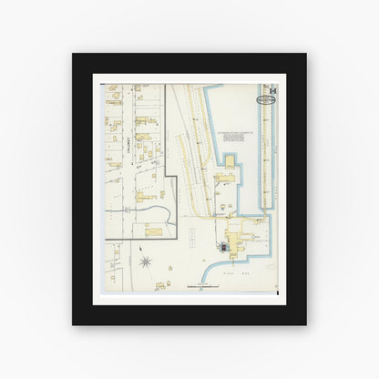 Old map wall art mockup — black gallery frame with white mat — Sanborn Fire Insurance Map from Houghton, Houghton County, Michigan (1893), Sheet #0014
