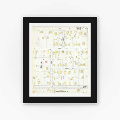 Old map wall art mockup — black gallery frame with white mat — Sanborn Fire Insurance Map from Denton, Denton County, Texas (1901), Sheet #0004