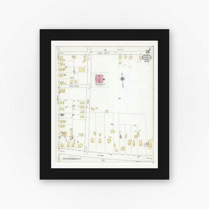 Old map wall art mockup — black gallery frame with white mat — Sanborn Fire Insurance Map from Endicott, Broome County, New York (1918), Sheet #0021