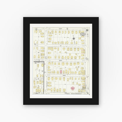 Old map wall art mockup — black gallery frame with white mat — Sanborn Fire Insurance Map from Waltham, Middlesex County, Massachusetts (1911), Sheet #0032
