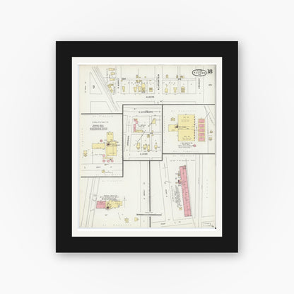 Old map wall art mockup — black gallery frame with white mat — Sanborn Fire Insurance Map from Kokomo, Howard County, Indiana (1896), Sheet #0018