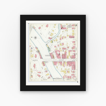 Old map wall art mockup — black gallery frame with white mat — Sanborn Fire Insurance Map from Tiffin, Seneca County, Ohio (1908), Sheet #0008