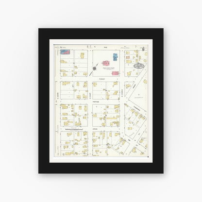 Old map wall art mockup — black gallery frame with white mat — Sanborn Fire Insurance Map from Sturgeon Bay, Door County, Wisconsin (1919), Sheet #0009