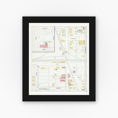 Old map wall art mockup — black gallery frame with white mat — Sanborn Fire Insurance Map from Tipton, Tipton County, Indiana (1902), Sheet #0002
