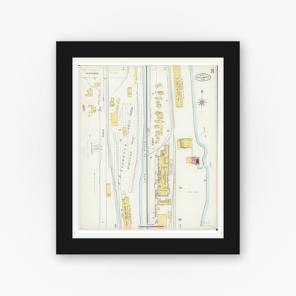 Old map wall art mockup — black gallery frame with white mat — Sanborn Fire Insurance Map from Stillwater, Washington County, Minnesota (1898), Sheet #0003