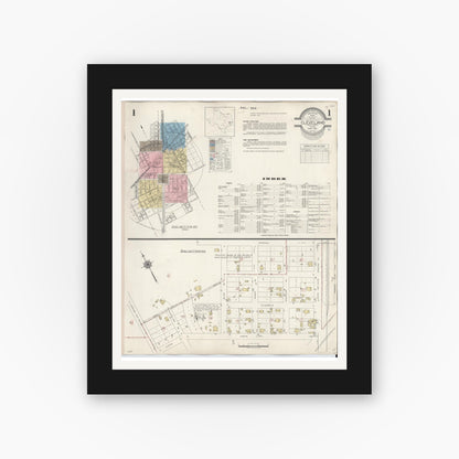 Old map wall art mockup — black gallery frame with white mat — Sanborn Fire Insurance Map from Cleveland, Liberty County, Texas (1939) - Complete Map Set
